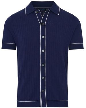 Patrick Assaraf Ribbed-Knit Piped Shirt - Blue