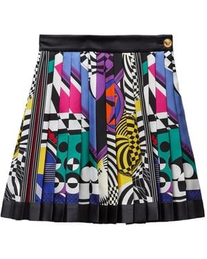 Versace Printed Silk-Twill Pleated Mini Skirt - Blue