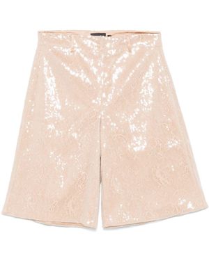 retroféte Lace Sequin Embellished Knee-Length Shorts - Natural