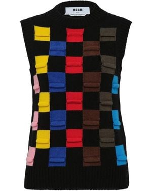 MSGM Checked Knitted Vest - Black