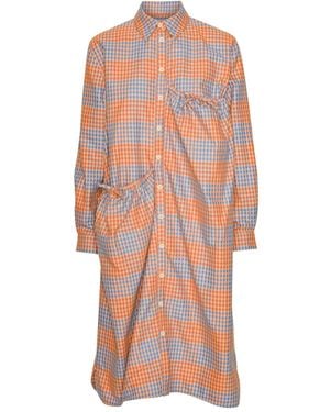 Henrik Vibskov Geruite Jurk Met Gesmockt Detail - Oranje