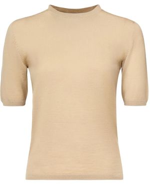Max Mara Short-Sleeve Round-Neck Knit T-Shirt - Natural