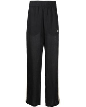 Palm Angels Logo-Embroidered Linen Trousers - Blue