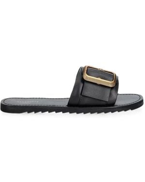 AllSaints Ella Buckle-Detail Leather Slides - Black