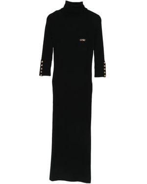 Elisabetta Franchi Form-Fitting Midi Dress With Turtleneck - Black