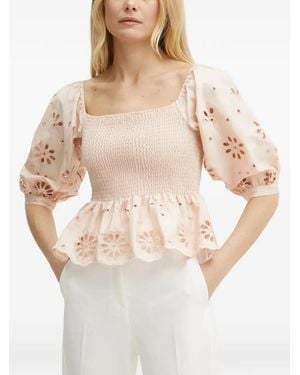Fracomina Floral-Cut Smocked Blouse - Natural