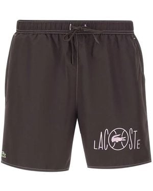 Lacoste Logo-Print Drawstring Swim Shorts - Grey