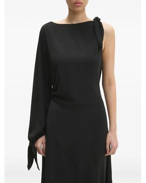 Samsøe & Samsøe Asymmetric-Neckline One-Sleeve Midi Dress - Black