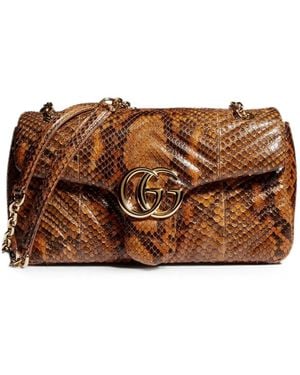 Gucci Gg Marmont Schoudertas Van Python-Effect - Bruin