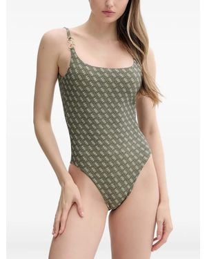 Guess Logo-Plaque Ring-Detail Swimsuit - Green