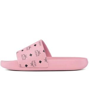 MCM Monogram-Print Slides - Pink