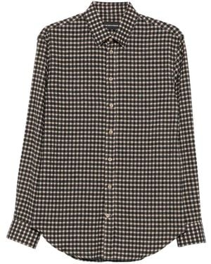 Emporio Armani Gingham-Check Long-Sleeve Shirt - Gray