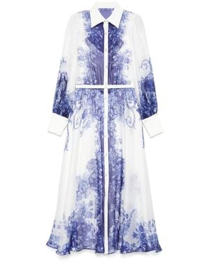 Nissa Organza Midi-Jurk Met Print - Blauw