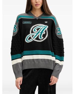 adidas Strickpullover mit V-Ausschnitt - Grau