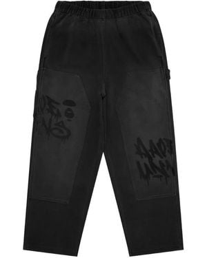 Aape By A Bathing Ape Moonface Logo-Print Panelled Trousers - Black