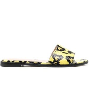 SCAROSSO Graphic-Print Leather Sliders - Metallic