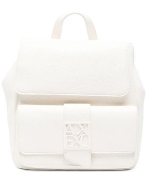 ARMANI EXCHANGE Susy Logo-Plaque Pebbled Leather Backpack - White