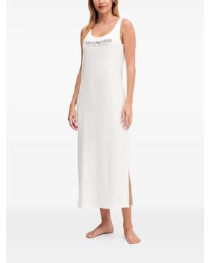 ARMANI EXCHANGE Logo-Print Side-Slit Nightdress - White