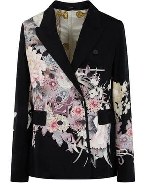 Ibrigu Floral-Print Double-Breasted Blazer - Black