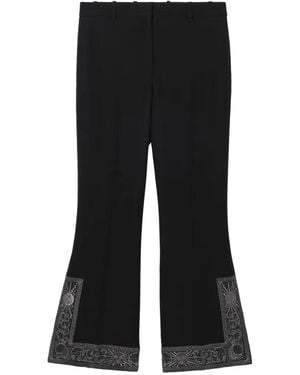 Burberry Cropped Embroidered Wool Silk Flared Trousers - Black