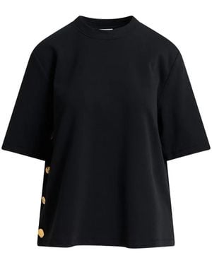 Essentiel Antwerp Korse Button-Detail Crew-Neck T-Shirt - Black