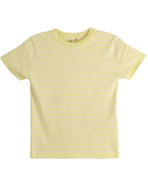 AURALEE Striped Cotton T-Shirt - Yellow