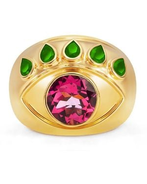 Nevernot 18Kt Ready To See You Gelbgoldring Mit Topas Und Tsavorit - Pink