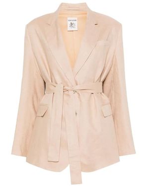 Semicouture Belted Notch-Lapel Blazer - Natural