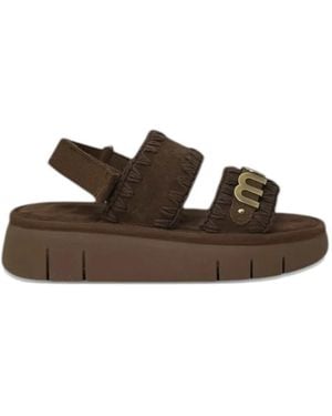 Mou Bounce Logo-Plaque Sandals - Brown
