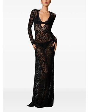 Kiki de Montparnasse Sophie Floral-Lace Long-Sleeve Maxi Dress - Black