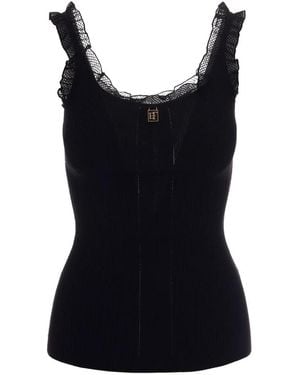 Elisabetta Franchi Lace-Trim Ribbed Top - Black
