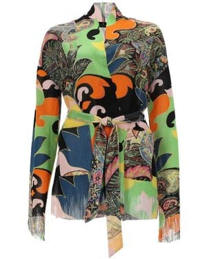 Etro Paisley-Print Fringed-Edge Cardigan - Green