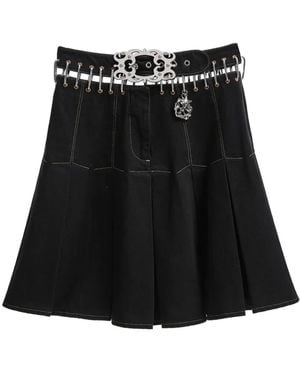 Chopova Lowena Bevo Pleated Carabiner-Detail Skirt - Black