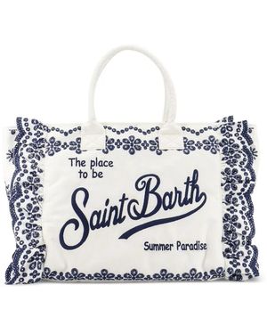 MC2 Saint Barth Broderie Anglaise Ruffled Tote Bag - White
