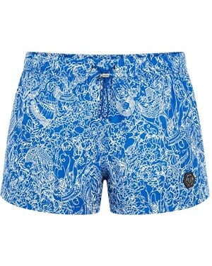 Philipp Plein Swimming Shorts Skull All-Over - Blue