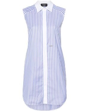 DSquared² Knotted-Sleeves Striped Shirtdress - Blue