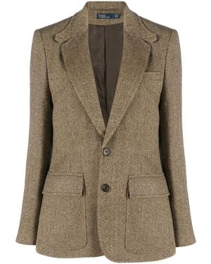 Polo Ralph Lauren Heritage Herringbone-pattern Linen-blend Blazer Jacket - Brown