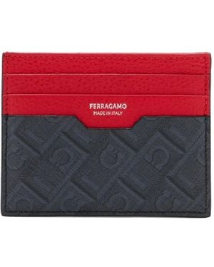 Ferragamo Embossed Leather Cardholder - Red