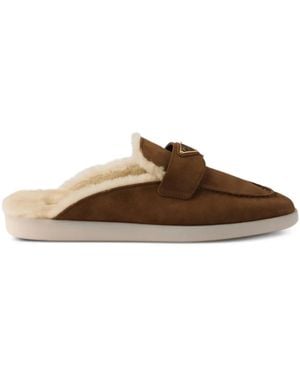 Prada Mules En Peau Lainée - Marron