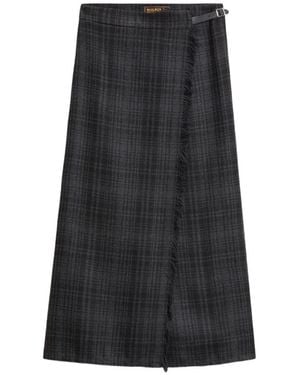 Woolrich Geruite Midi-Rok Met Franje - Zwart