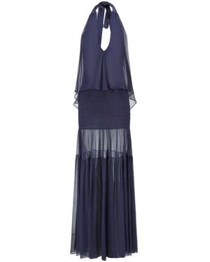 Oude Waag Shirred Tiered Silk Maxi Dress - Blue