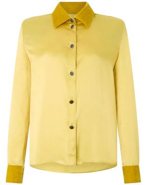 Roberto Cavalli Velvet-Inserts Silk Shirt - Yellow