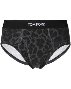 Tom Ford Logo-Band Leopard-Print Briefs - Black