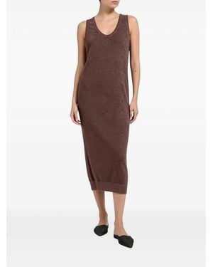 Brunello Cucinelli Sleeveless V-Neck Midi Dress - Brown
