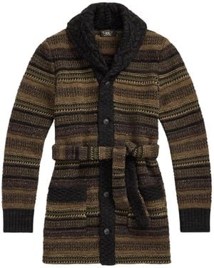 RRL Cárdigan a rayas con cinturón - Negro