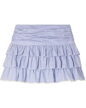 Sandro Mini Striped Ruffled Skirt - White