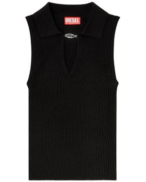 DIESEL Sleeveless Rib-Knit Polo Top - Black