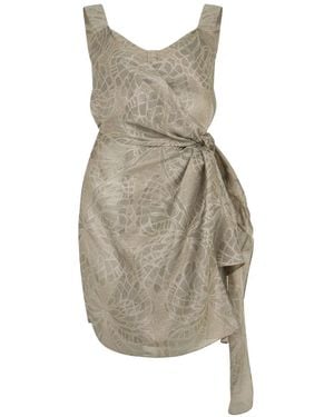 Alberta Ferretti Jacquard-Effect Knotted-Waist Party Dress - White