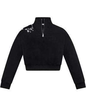 Area Crystal Cut-Out Half-Zip Sweatshirt - Blue