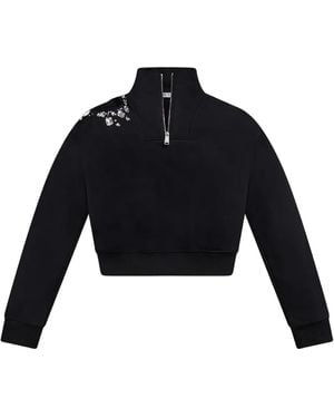 Area Crystal Cut-Out Half-Zip Sweatshirt - Blue